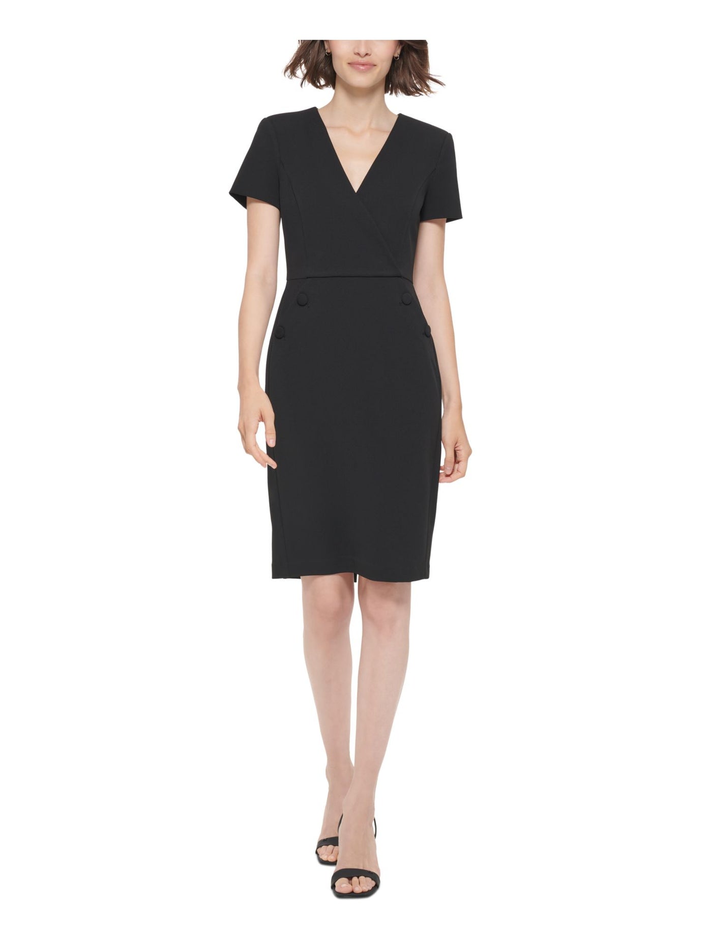 CALVIN KLEIN Womens Zippered Short Sleeve Surplice Neckline Above The Knee Wear To Work Sheath Dress