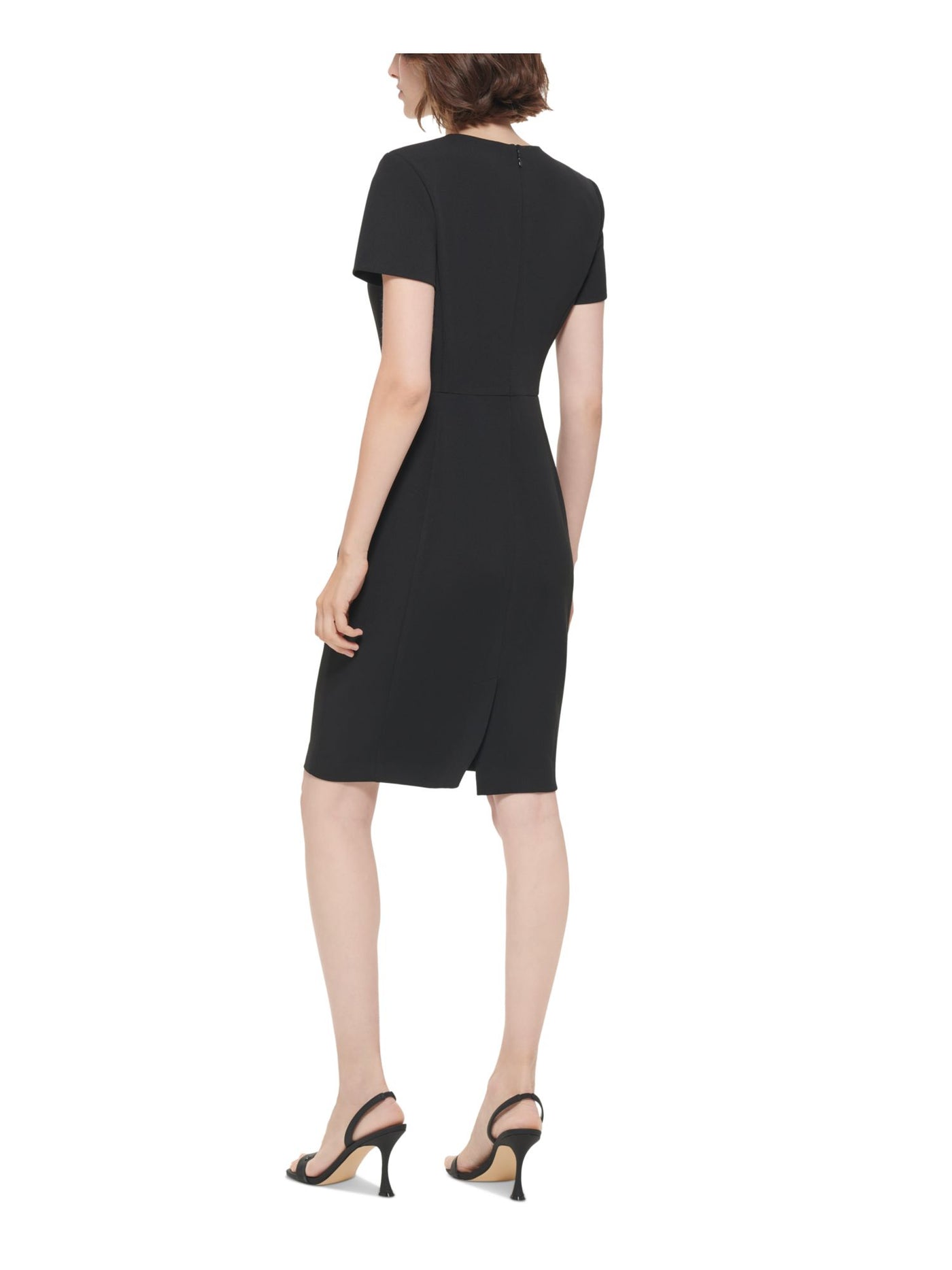 CALVIN KLEIN Womens Zippered Short Sleeve Surplice Neckline Above The Knee Wear To Work Sheath Dress