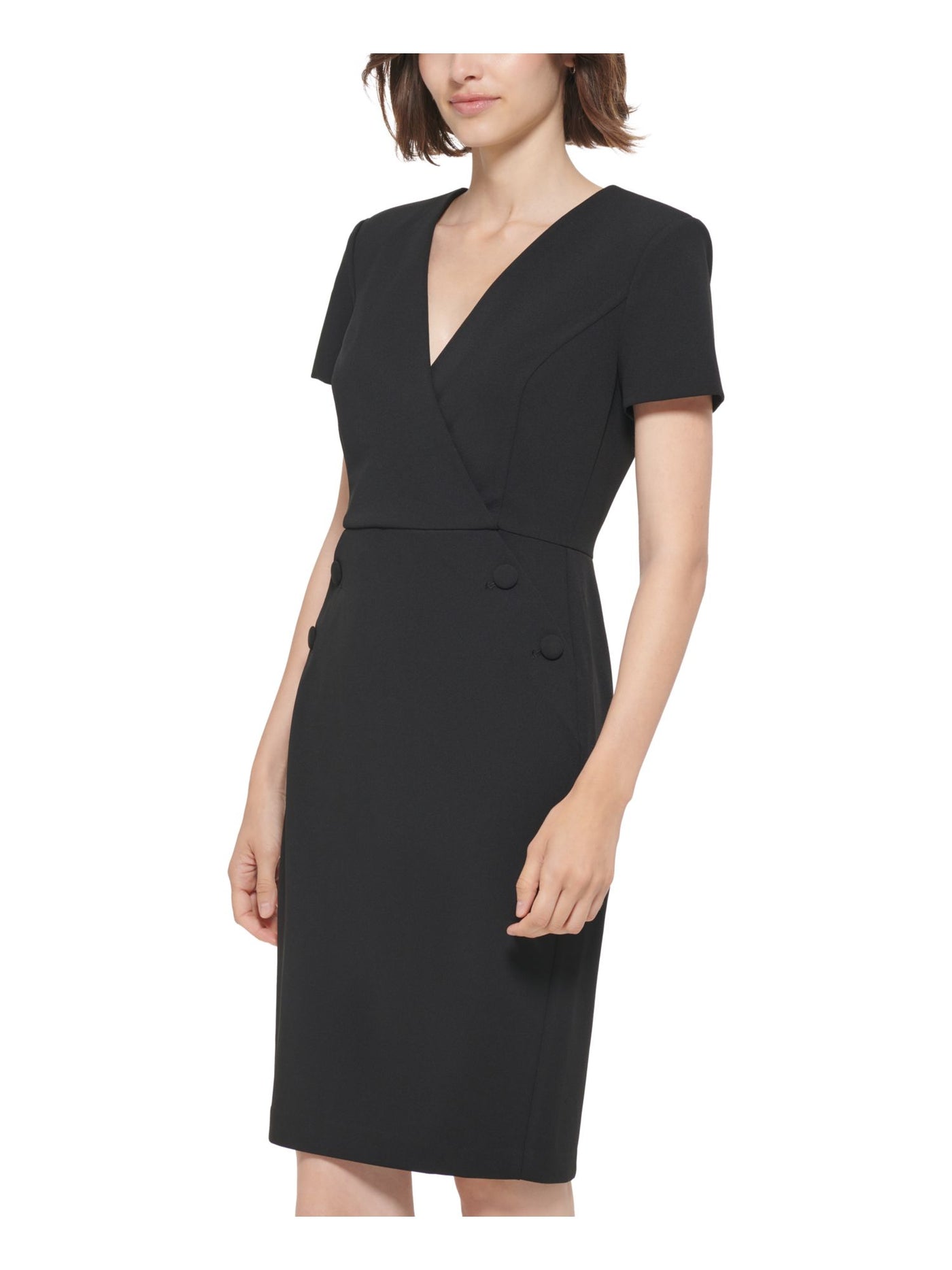 CALVIN KLEIN Womens Zippered Short Sleeve Surplice Neckline Above The Knee Wear To Work Sheath Dress