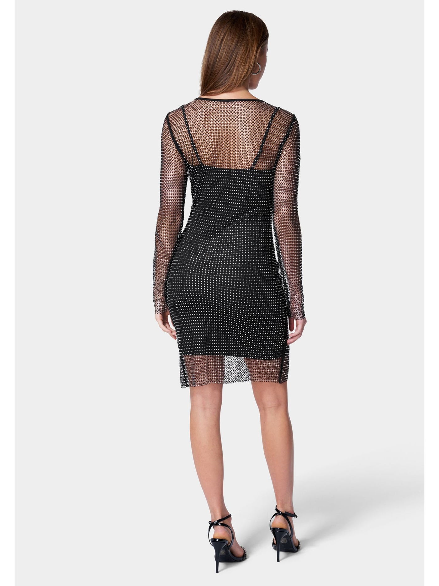 JUMP APPAREL Womens Black Lined Long Sleeve Round Neck Above The Knee Party Sheath Dress XS