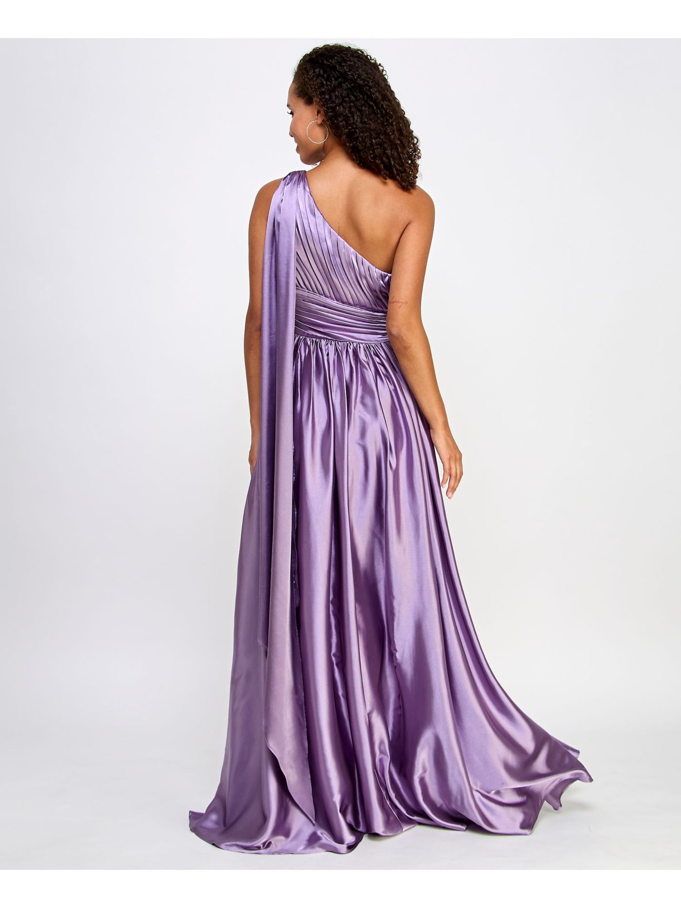 SPEECHLESS Womens Purple Pleated Zippered Cascading Sweep Hi-slit Lined Sleeveless Asymmetrical Neckline Full-Length Prom Gown Dress Juniors 3