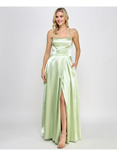 SPEECHLESS Womens Green Zippered Lined Iridescent Boning Bodice Cut Out Sleeveless Sweetheart Neckline Full-Length Formal Gown Dress Juniors 3