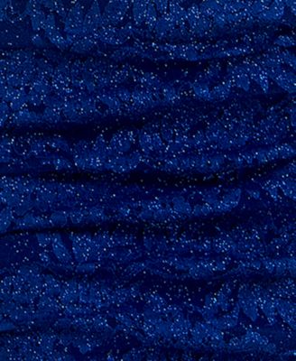 EMERALD SUNDAE Womens Blue Ruched Lined Glitter Lace Zippered Floral Spaghetti Strap Square Neck Short Party Body Con Dress