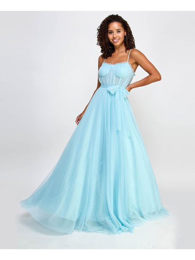 CITY STUDIO Womens Ruffled Spaghetti Strap Sweetheart Neckline Full-Length Formal Fit + Flare Dress