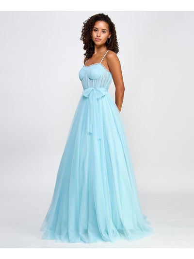 CITY STUDIO Womens Ruffled Spaghetti Strap Sweetheart Neckline Full-Length Formal Fit + Flare Dress