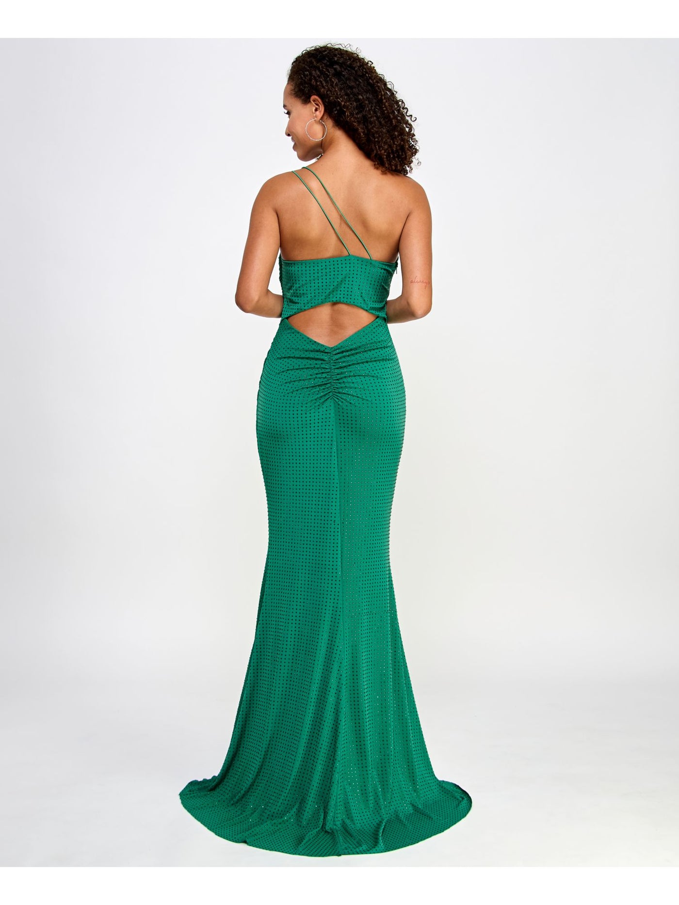 CRYSTAL DOLLS Womens Green Embellished Ruched Cut Out Back Sleeveless Asymmetrical Neckline Full-Length Formal Gown Dress Juniors 13