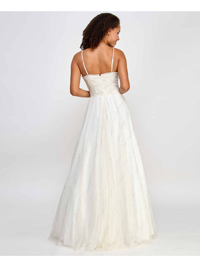 CITY STUDIO Womens Ruched Spaghetti Strap Sweetheart Neckline Full-Length Prom Gown Dress