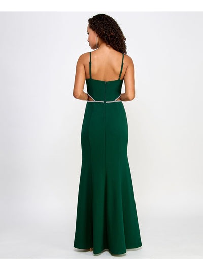 BCX DRESS Womens Green Embellished Cut Out Unlined Zippered Spaghetti Strap Square Neck Full-Length Formal Gown Dress Juniors 5