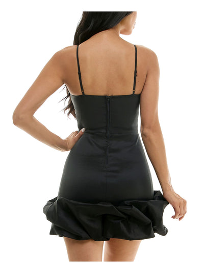 B DARLIN Womens Black Zippered Lined Bubble Hem Spaghetti Strap Sweetheart Neckline Short Party Body Con Dress Juniors 11\12