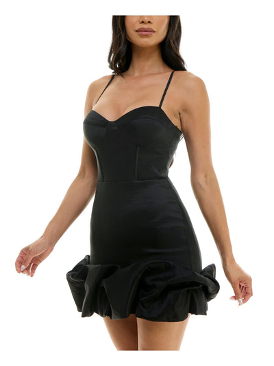 B DARLIN Womens Black Zippered Lined Bubble Hem Spaghetti Strap Sweetheart Neckline Short Party Body Con Dress Juniors 11\12