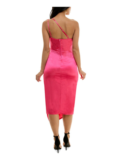 EMERALD SUNDAE Womens Pink Pleated Zippered Faux-wrap Skirt Padded Cups Sleeveless Square Neck Below The Knee Party Body Con Dress Juniors S