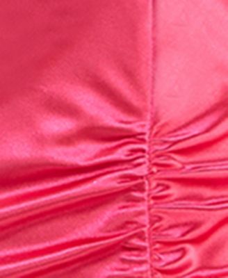 EMERALD SUNDAE Womens Pink Pleated Zippered Faux-wrap Skirt Padded Cups Sleeveless Square Neck Below The Knee Party Body Con Dress