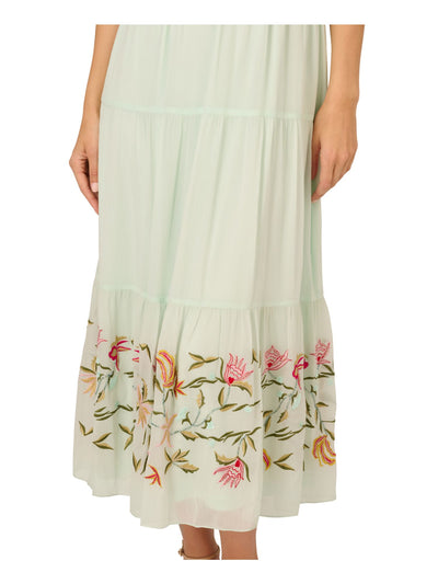 ADRIANNA PAPELL Womens Green Embellished Pleated Tiered Skirt Pullover Sleeveless Halter Midi Party Blouson Dress 8