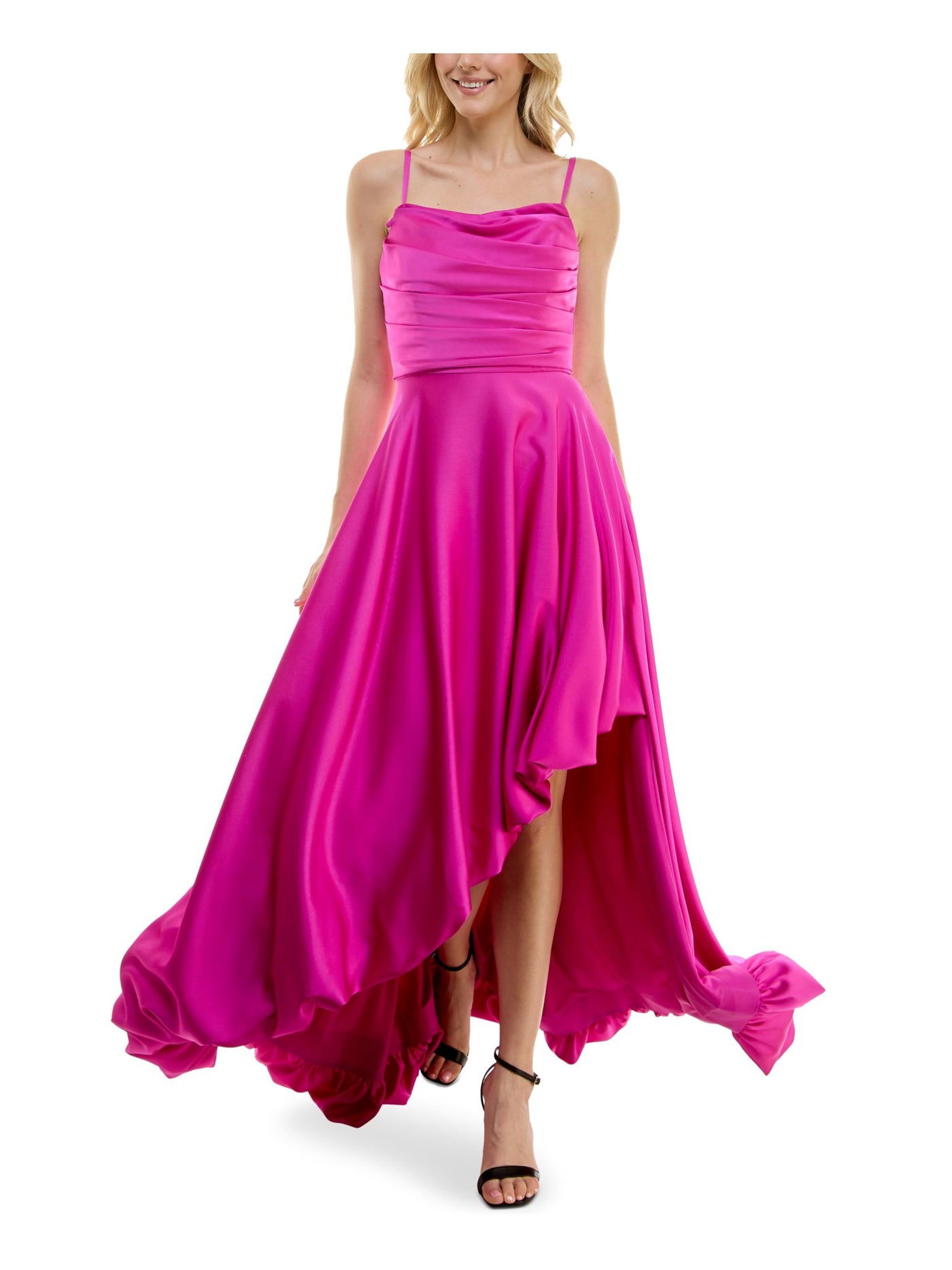 TAYLOR Womens Pink Ruched Zippered Removable Straps Asymmetric Hem Sleeveless Full-Length Prom Gown Dress 14