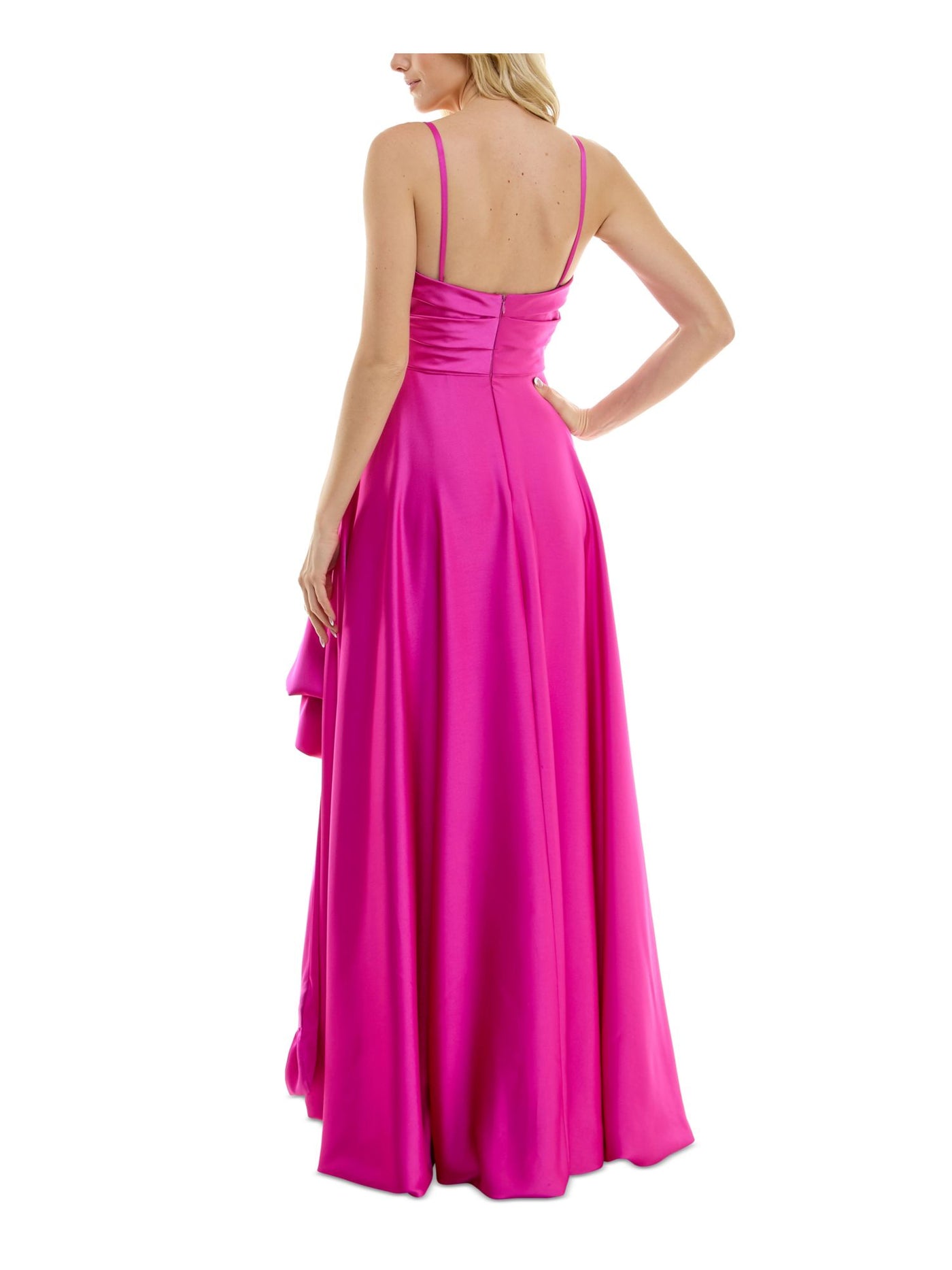 TAYLOR Womens Pink Ruched Zippered Removable Straps Asymmetric Hem Sleeveless Full-Length Prom Gown Dress 10