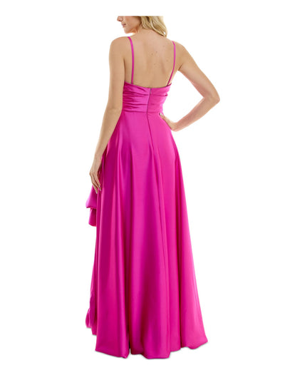 TAYLOR Womens Pink Ruched Zippered Removable Straps Asymmetric Hem Sleeveless Strapless Full-Length Prom Gown Dress 4