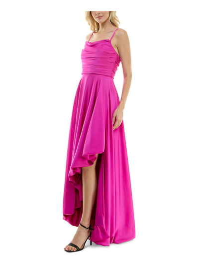 TAYLOR Womens Pink Ruched Zippered Removable Straps Asymmetric Hem Sleeveless Full-Length Prom Gown Dress 12