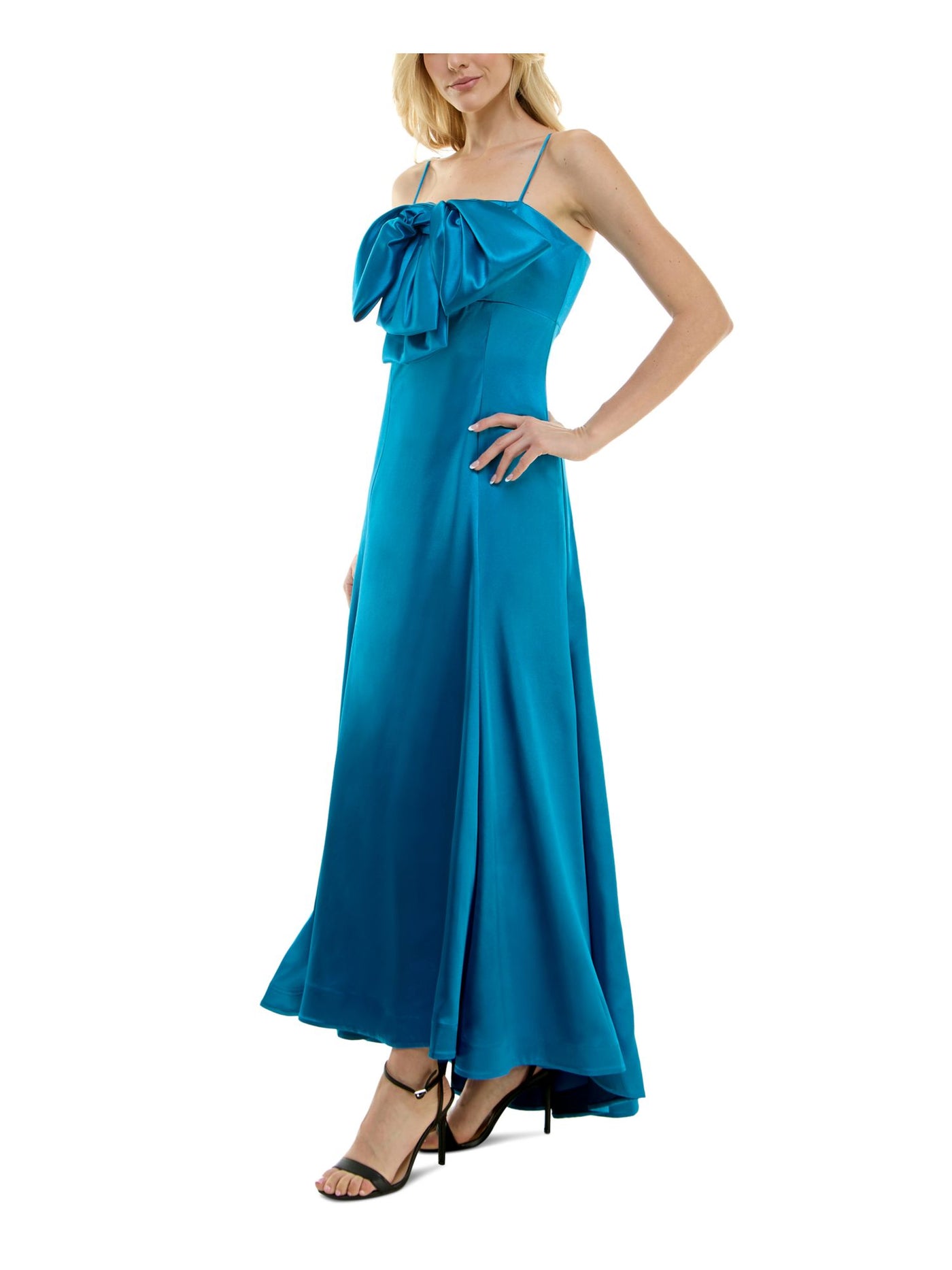 TAYLOR Womens Zippered Spaghetti Strap Square Neck Full-Length Formal Gown Dress