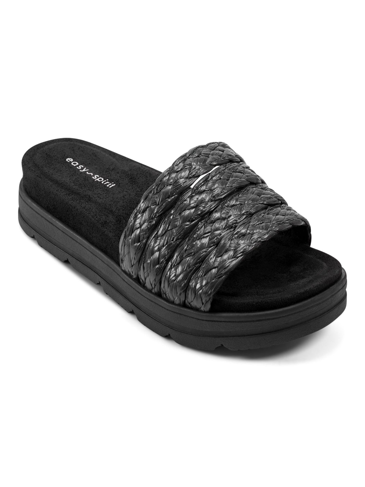 EASY SPIRIT Womens Black Strappy Cushioned Lightweight Treaded Arch Support Braided Salma Round Toe Wedge Slip On Slide Sandals Shoes 8 M