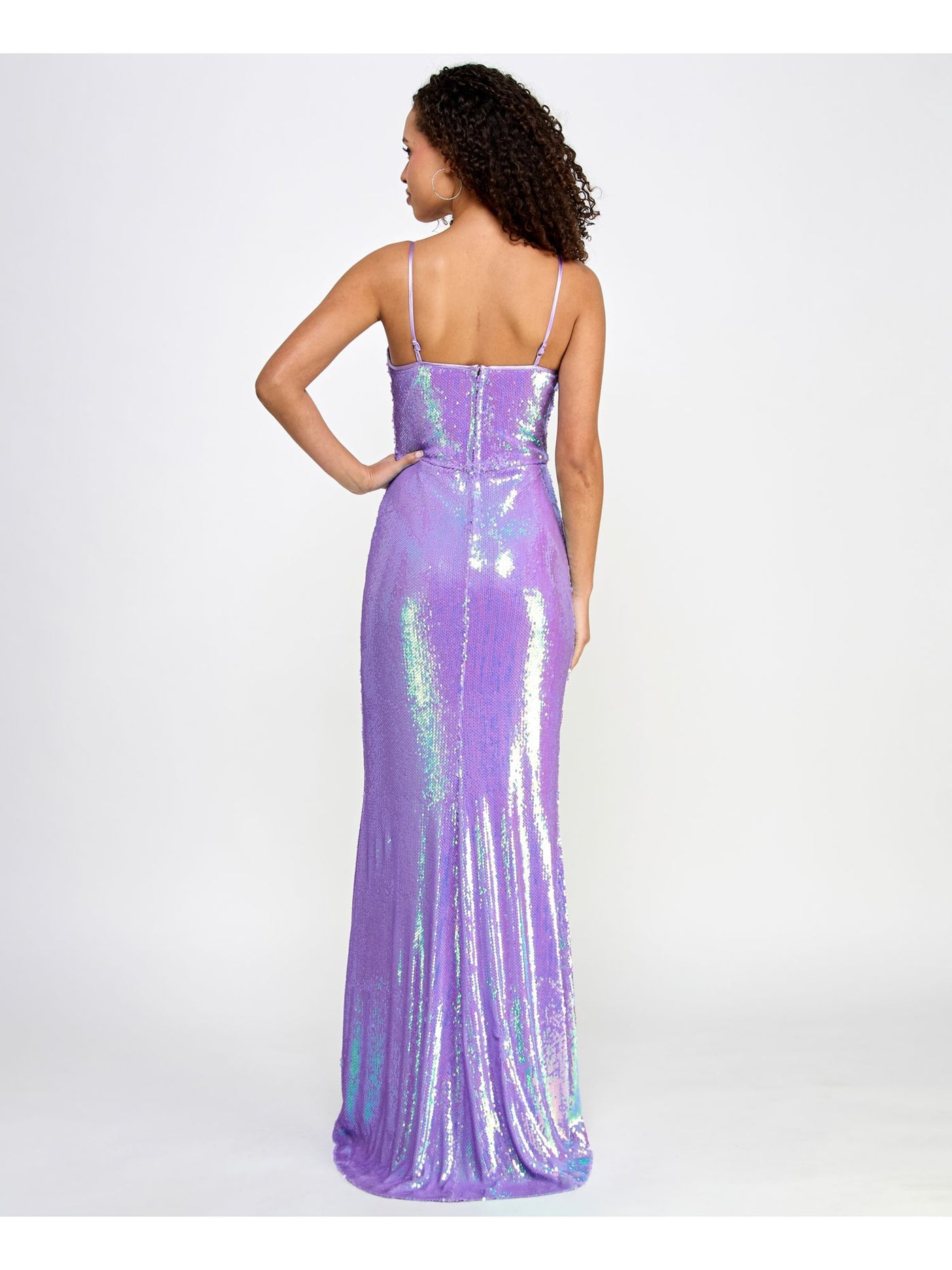 CRYSTAL DOLLS Womens Purple Zippered Lined High-slit Spaghetti Strap Scoop Neck Full-Length Prom Gown Dress Juniors 0