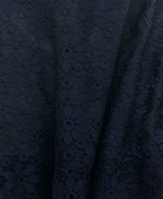 CRYSTAL DOLLS Womens Navy Lace Zippered Tiered Lined Flutter Sleeve Round Neck Short Party Fit + Flare Dress