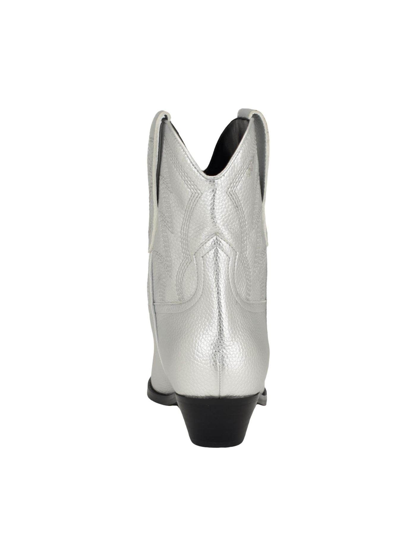 GUESS Womens Silver Dual Pull Tab Padded Metallic Embroidered Ginette Pointed Toe Block Heel Slip On Western Boot 9.5 M