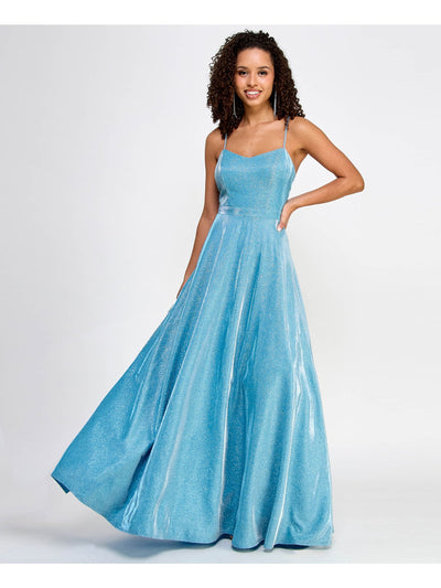 CITY STUDIO Womens Zippered Spaghetti Strap Scoop Neck Full-Length Formal Gown Dress