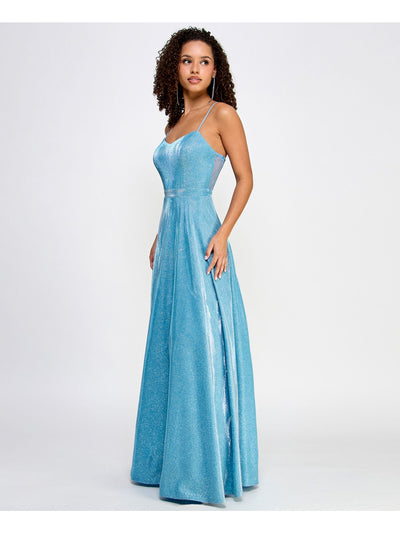 CITY STUDIO Womens Zippered Spaghetti Strap Scoop Neck Full-Length Formal Gown Dress