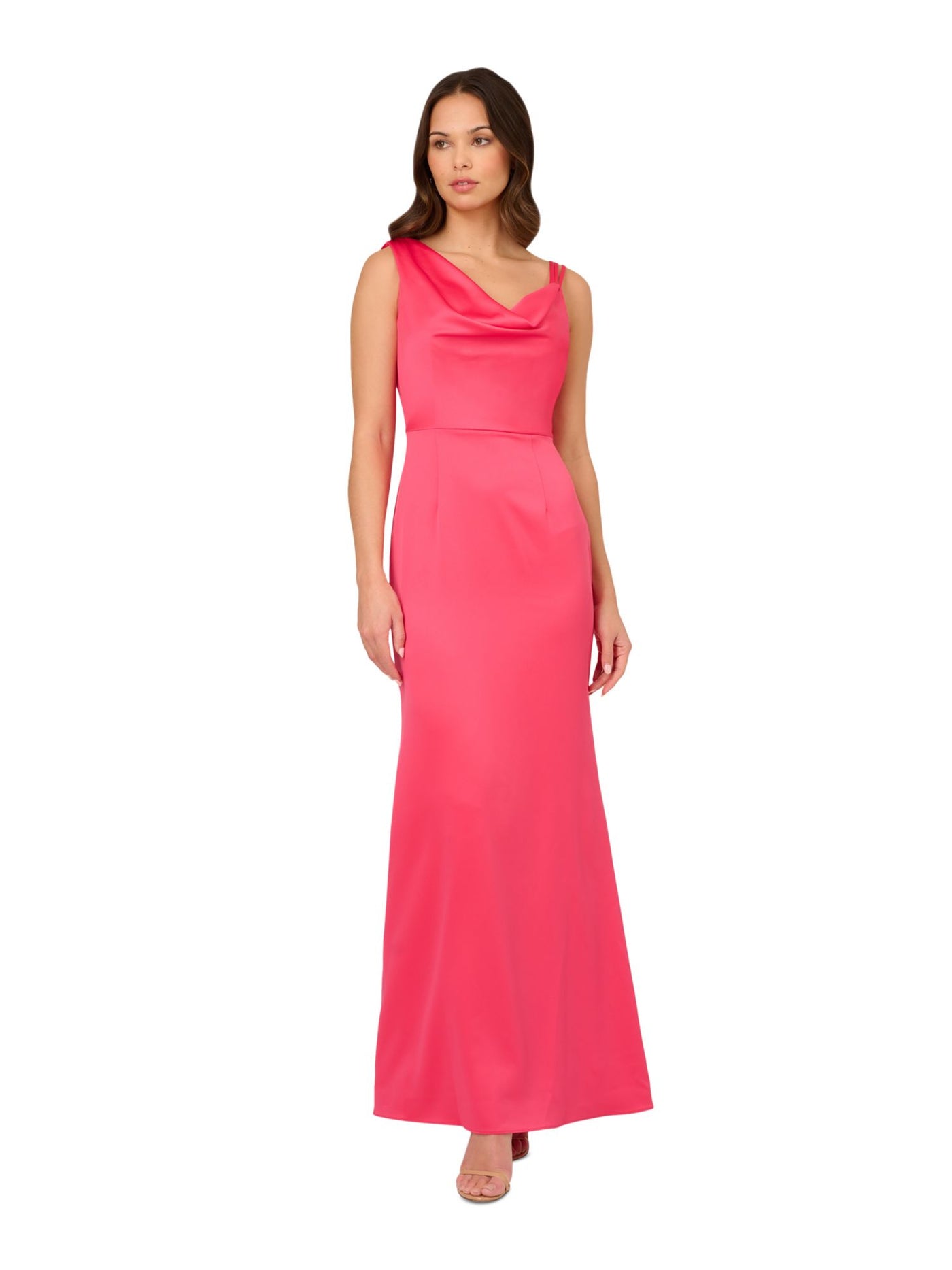 ADRIANNA PAPELL Womens Pink Zippered Lined Draped Front Strappy Back Sleeveless Asymmetrical Neckline Full-Length Formal Mermaid Dress 10