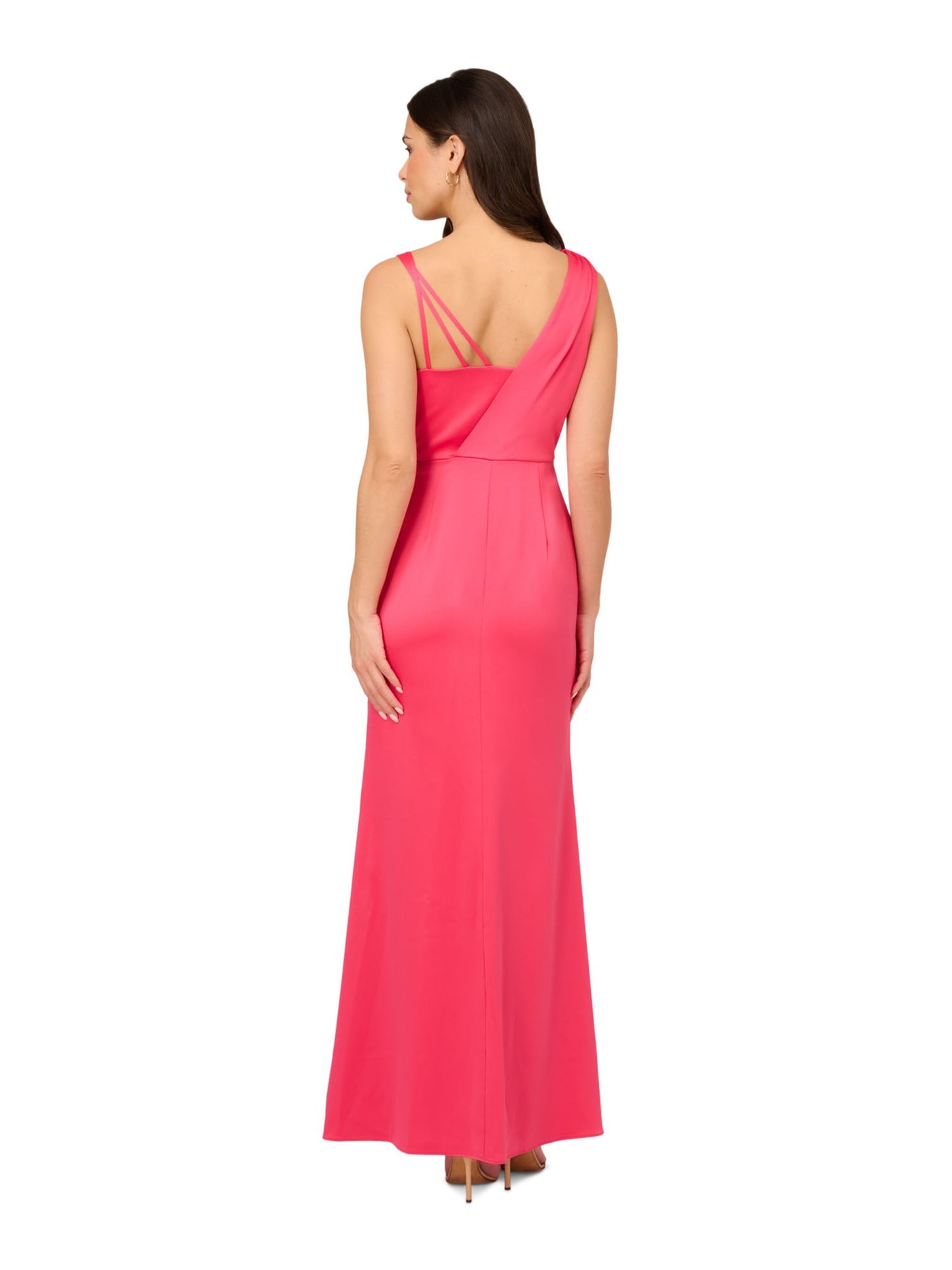 ADRIANNA PAPELL Womens Pink Zippered Lined Draped Front Strappy Back Sleeveless Asymmetrical Neckline Full-Length Formal Mermaid Dress 10