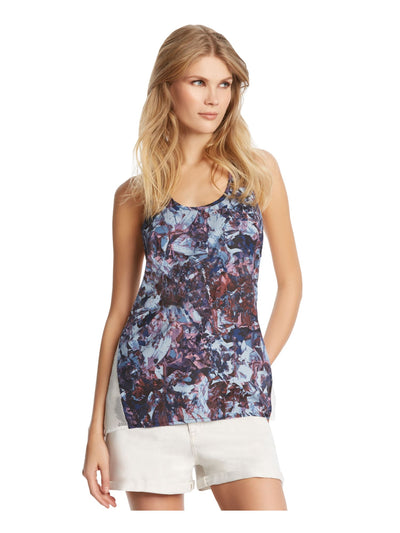 KIIND OF Womens Blue Printed Sleeveless Jewel Neck Hi-Lo Top Size: S
