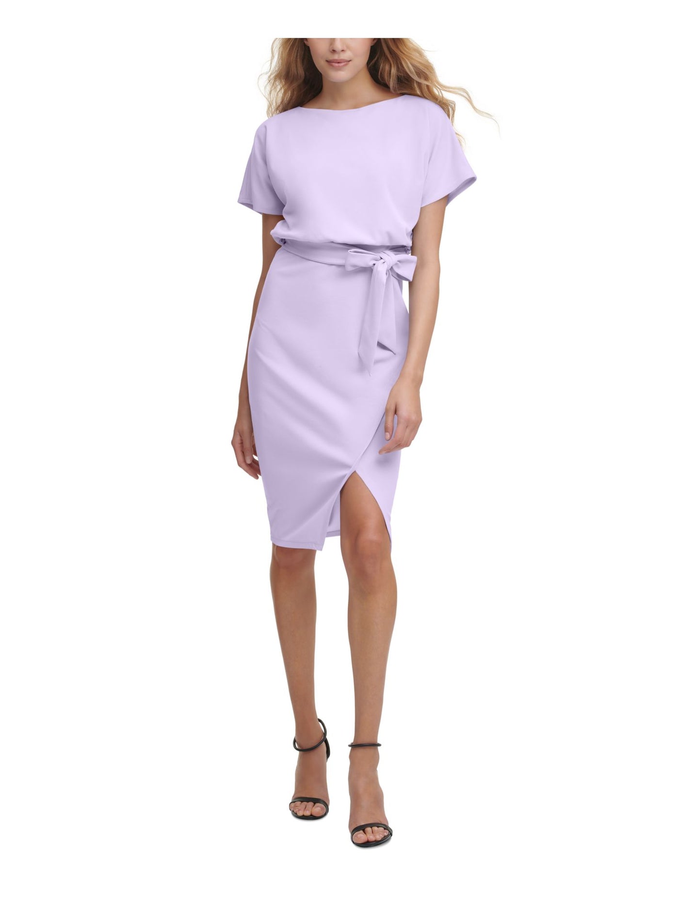 KENSIE DRESSES Womens Purple Zippered Slitted Wrap Style Lined Dolman Sleeve Boat Neck Knee Length Party Blouson Dress 12