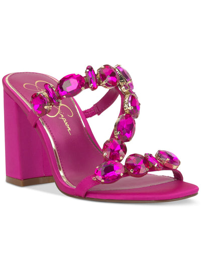JESSICA SIMPSON Womens Pink Goring Padded Embellished Asymmetrical Amilir Square Toe Block Heel Slip On Dress Heeled Sandal 7 M