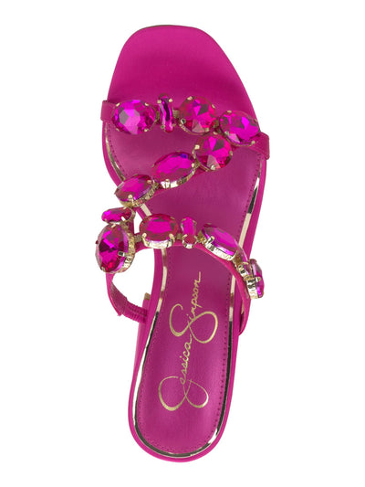 JESSICA SIMPSON Womens Pink Goring Padded Embellished Asymmetrical Amilir Square Toe Block Heel Slip On Dress Heeled Sandal 7 M