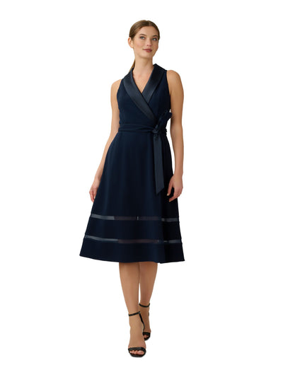 ADRIANNA PAPELL Womens Zippered Sleeveless Surplice Neckline Midi Party Fit + Flare Dress