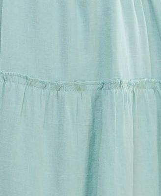 TRIXXI Womens Light Blue Ruched Lined Tiered Skirt Pullover Short Sleeve Square Neck Short Fit + Flare Dress