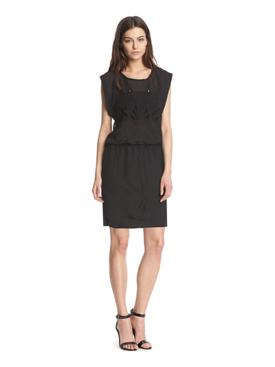 KIIND OF Womens Black Sleeveless V Neck Above The Knee Blouson Dress Size: S