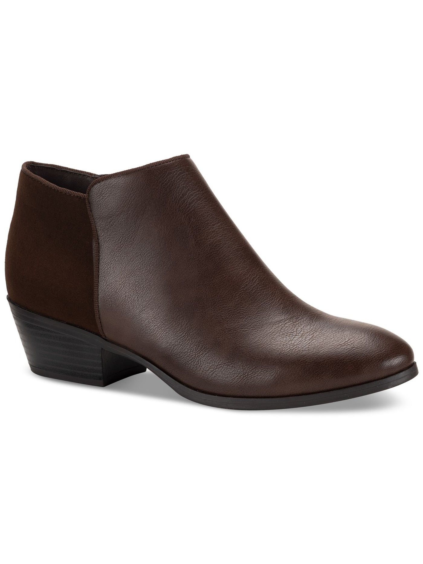 STYLE & COMPANY Womens Brown Mixed Media Padded Wileyy Almond Toe Block Heel Zip-Up Booties 10.5 M