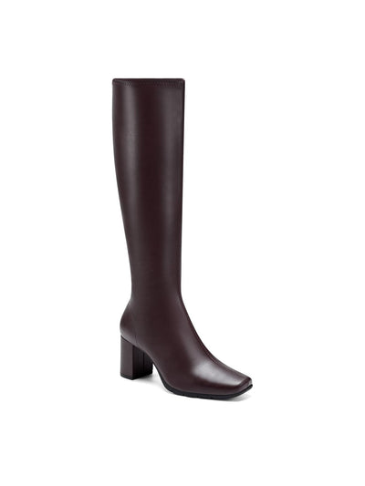 AEROSOLES Womens Brown Stretch Padded Micah Square Toe Block Heel Zip-Up Heeled Boots 9 M