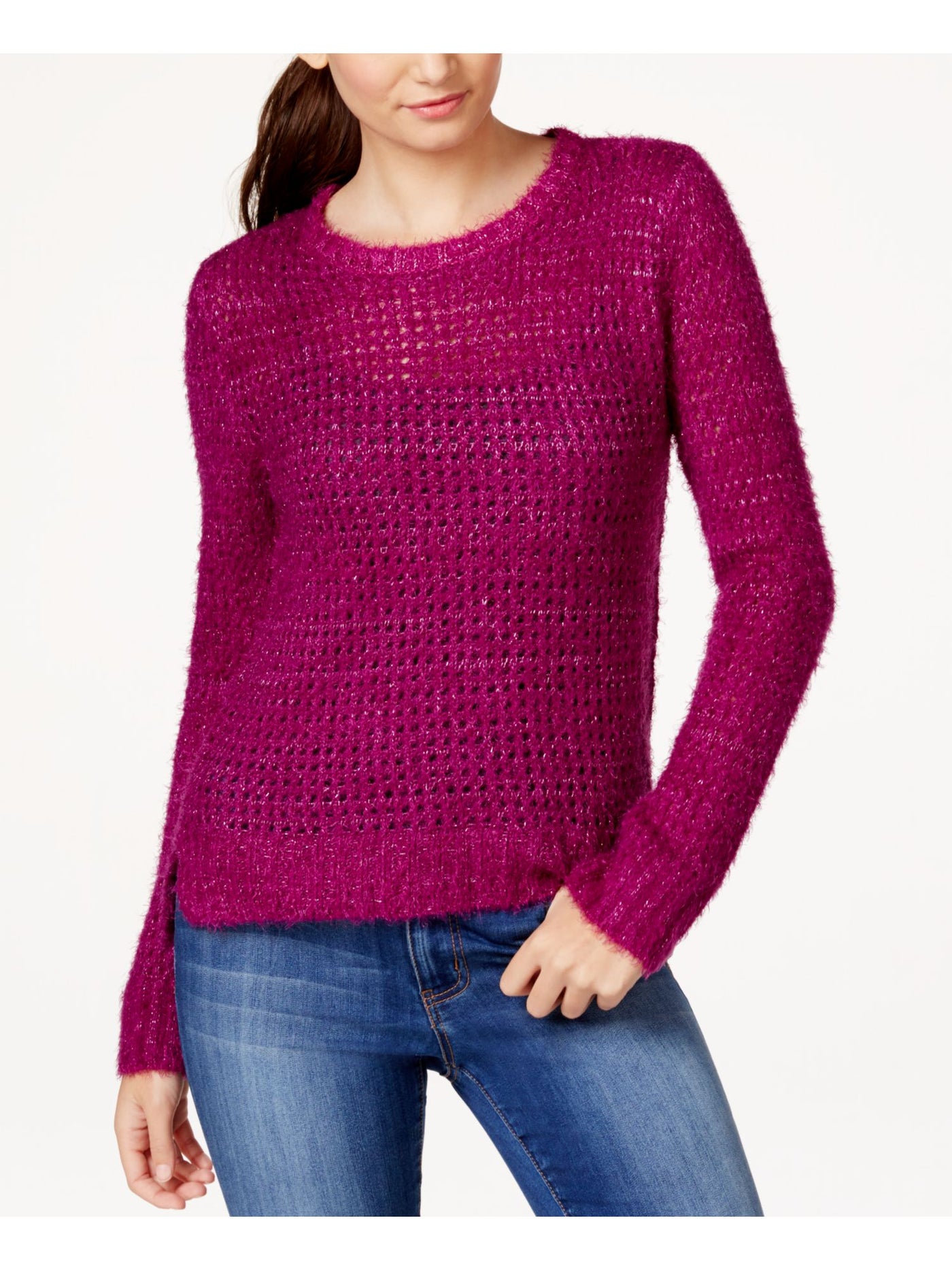 RAMPAGE Womens Purple Long Sleeve Scoop Neck Sweater M