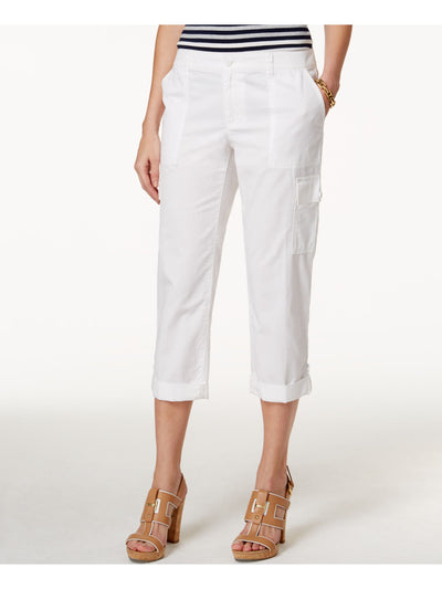 TOMMY HILFIGER Womens White Pocketed Roll Tab Hem Cargo Pants 2