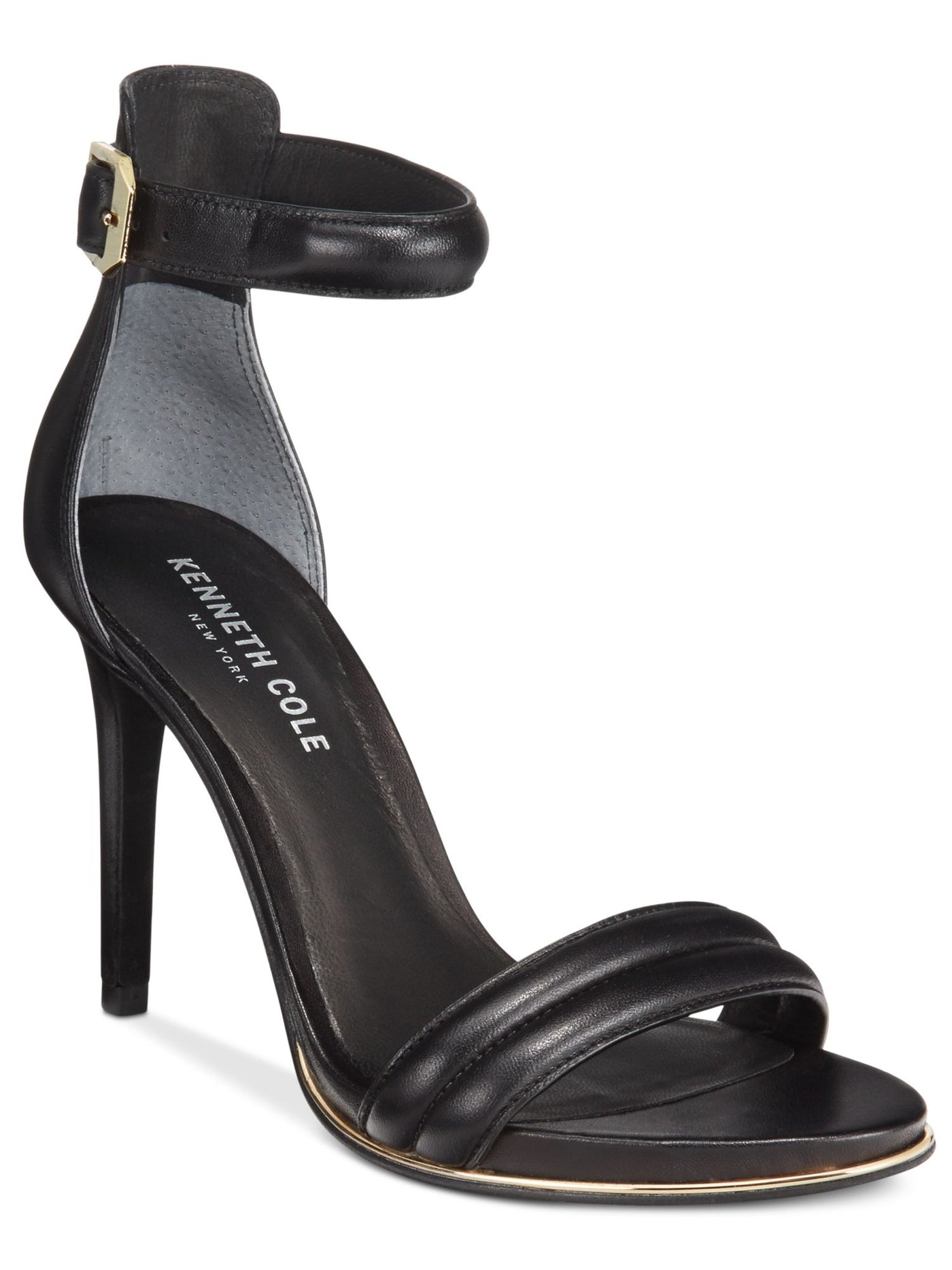 KENNETH COLE NEW YORK Womens Black Strappy Ankle Strap Adjustable Strap Brooke Almond Toe Stiletto Buckle Leather Dress Sandals Shoes 8 M