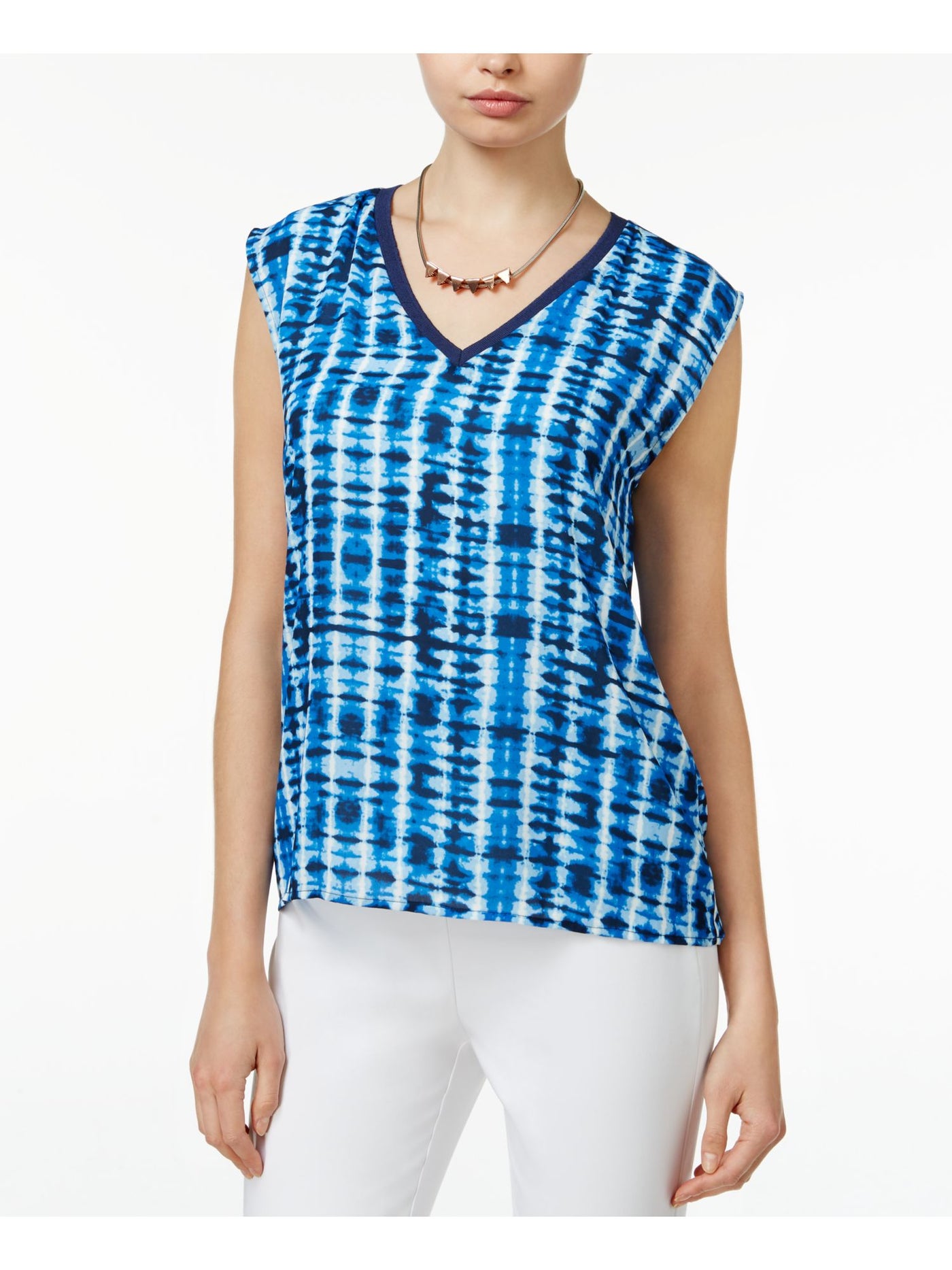 BAR III Womens Blue Striped Sleeveless V Neck T-Shirt M