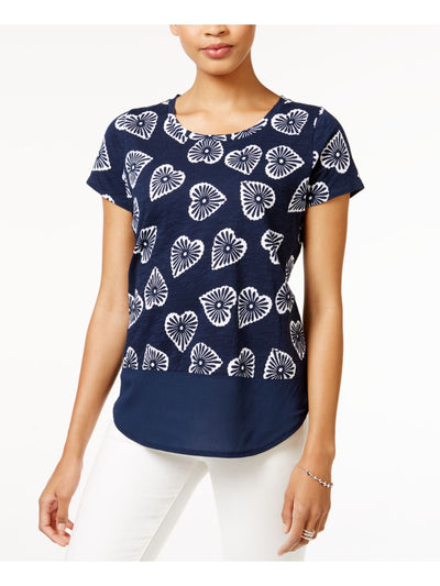 MAISON JULES Womens Navy Short Sleeve Jewel Neck Top XXS