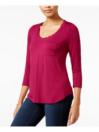 MAISON JULES Womens Burgundy 3/4 Sleeve Scoop Neck Top XS