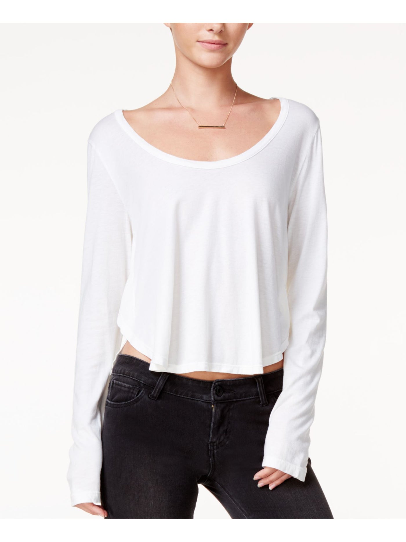 CHELSEA SKY Womens Ivory Long Sleeve Scoop Neck Hi-Lo Top Size: M