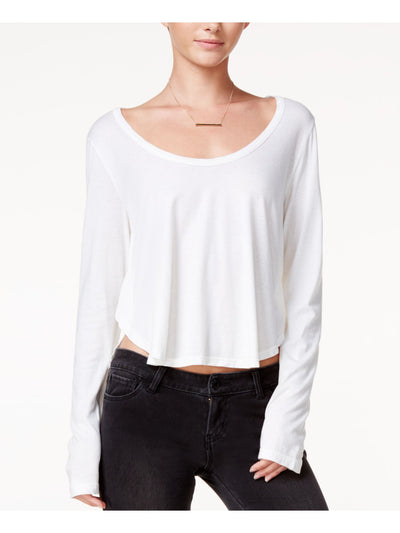 CHELSEA SKY Womens Ivory Long Sleeve Scoop Neck Hi-Lo Top Size: M