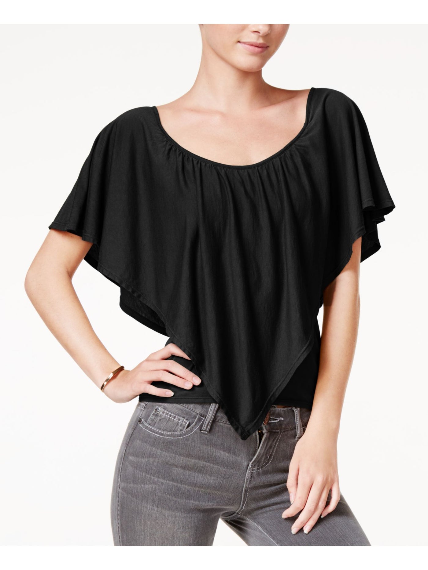 CHELSEA SKY Womens Black Dolman Sleeve Scoop Neck Peasant Top Size: XS