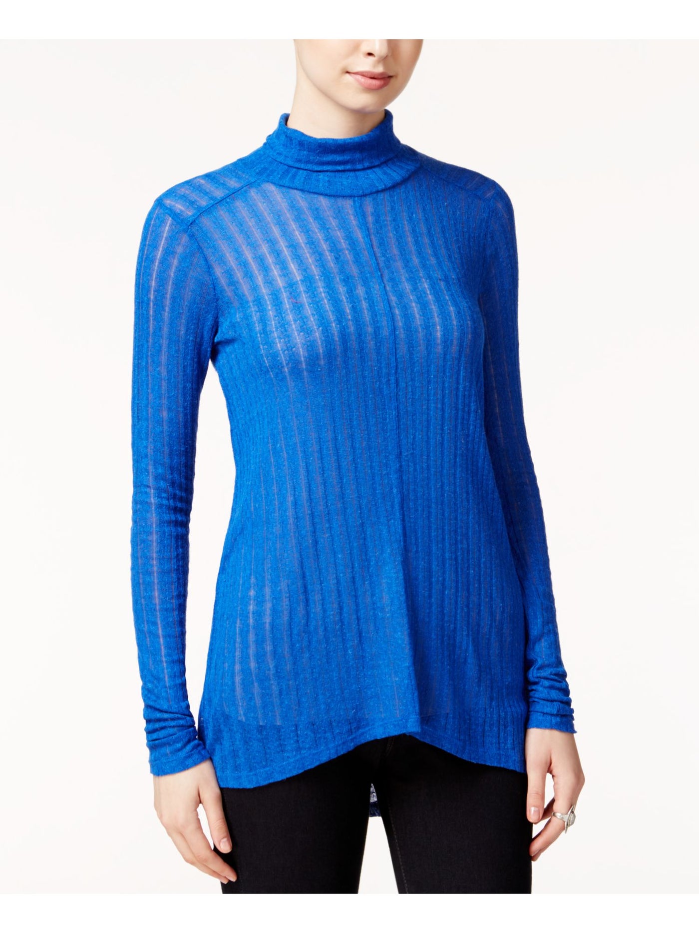 LUCKY BRAND Womens Blue Sheer Turtle Neck Long Sleeve Top M