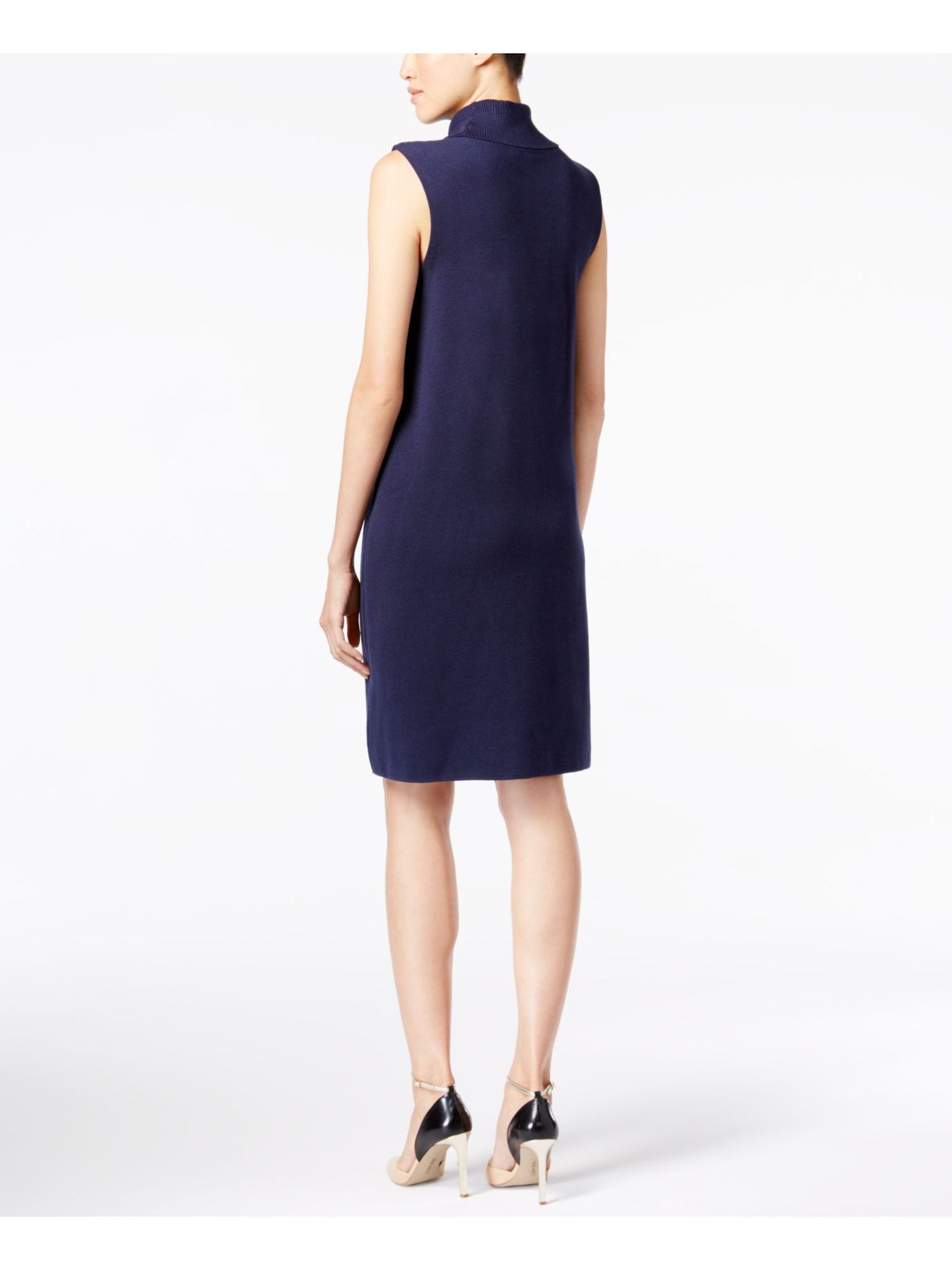 ALFANI Womens Navy Sleeveless Turtle Neck Below The Knee A-Line Dress L